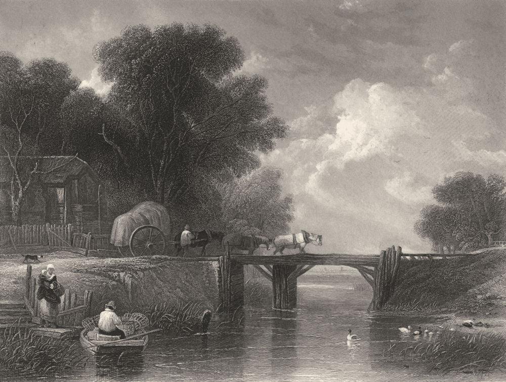 LANDSCAPES. The Wooden Bridge c1870 old antique vintage print picture